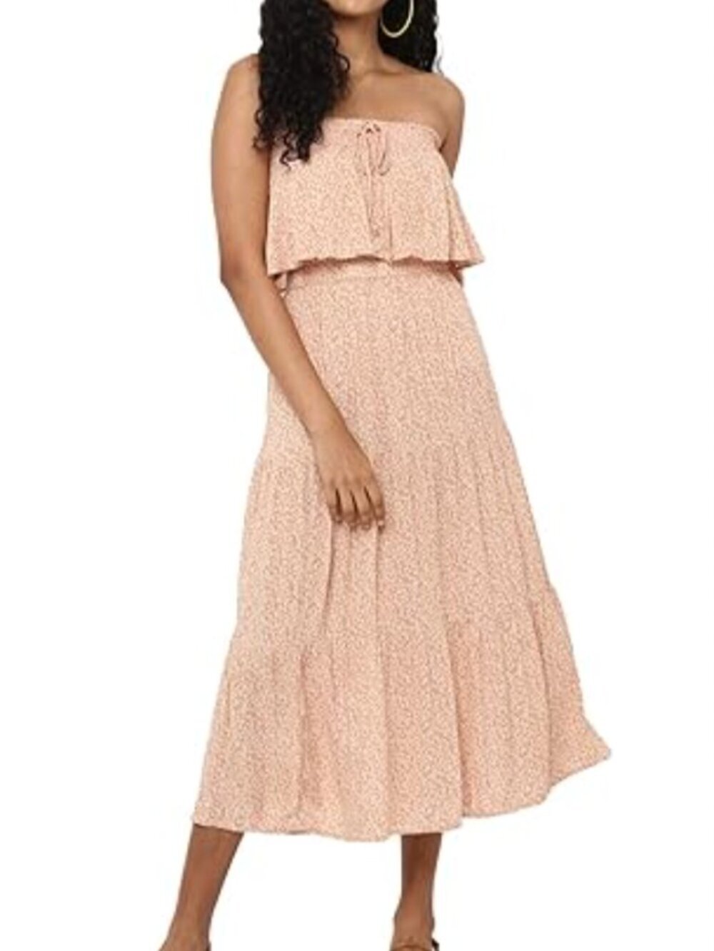 American Eagle floral print midi dress tiered smocked pastel pink Sz XS